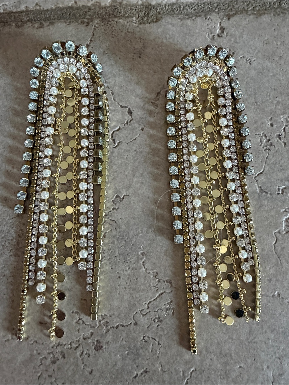 Feed Me Gems Gold and Clear Crystal Chain Fringe Earrings - Women Jewelry